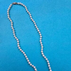 Vintage Cultured Pearl Necklace 14K Gold Clasp 17” Hand Knotted White Pearls